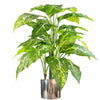 Large Fox's Aglaonema (Spotted Evergreen) Tree Artificial Plant with Silver Metal Planter 100cm