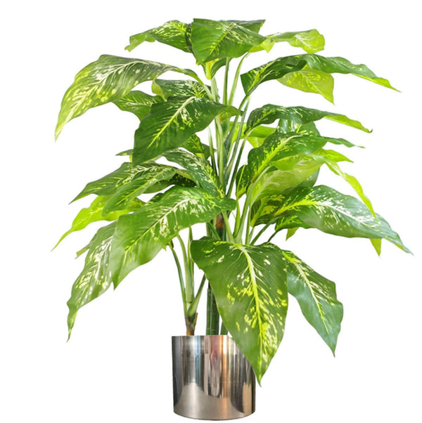 Large Fox's Aglaonema (Spotted Evergreen) Tree Artificial Plant with Silver Metal Planter 100cm