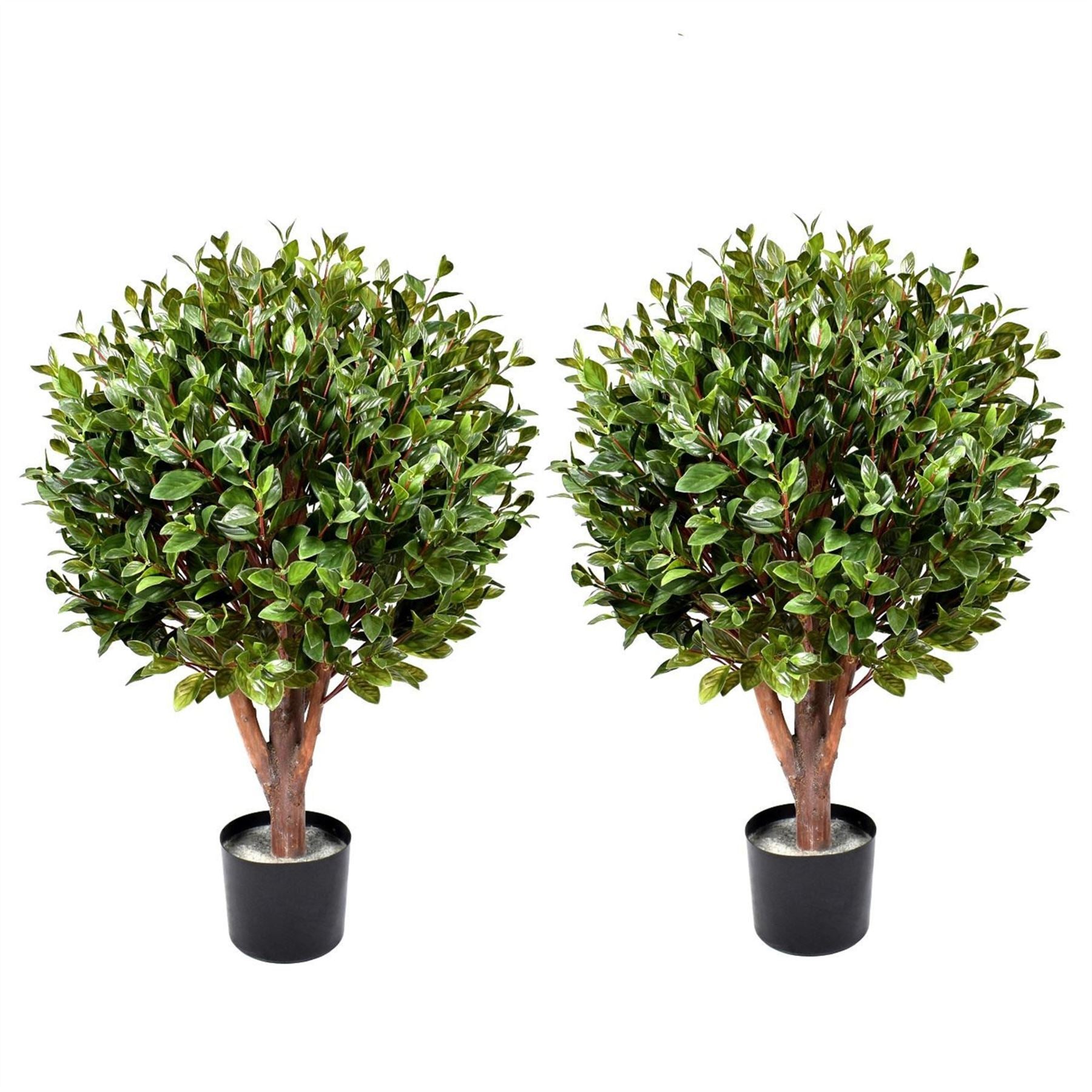 90cm Pair of UV Resistant Gloxinia Ball Topiary with 1608 Leaves and Natural Trunk - Premium Quality