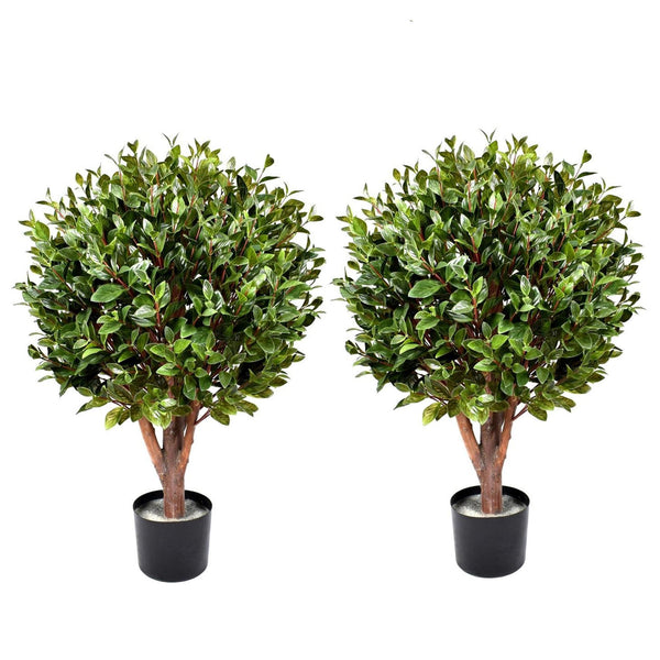 90cm Pair of UV Resistant Gloxinia Ball Topiary with 1608 Leaves and Natural Trunk - Premium Quality