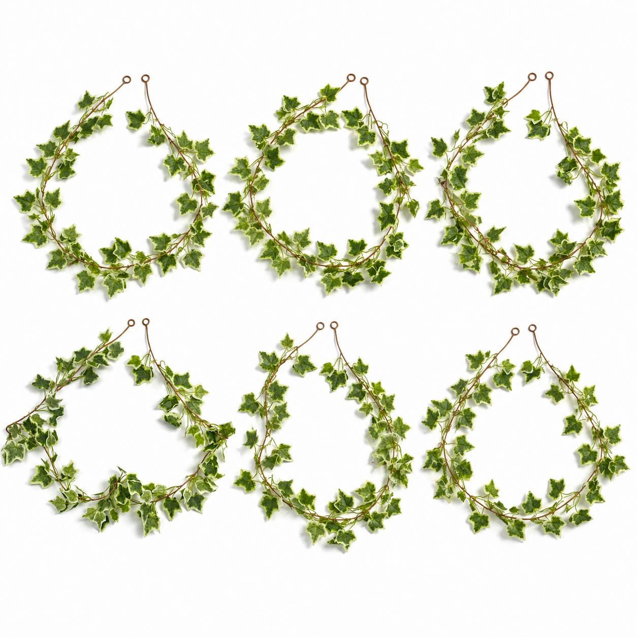 Pack of 6 x 160cm Artificial Ivy Garland Trailing Hanging Plant Faux Foliage - Variegated - Premium Quality