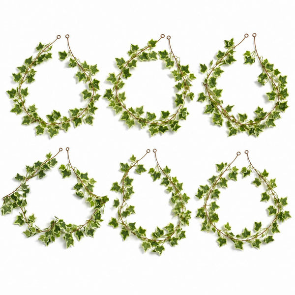 Pack of 6 x 160cm Artificial Ivy Garland Trailing Hanging Plant Faux Foliage - Variegated - Premium Quality