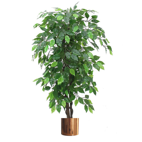 Artificial Ficus Tree Plant Green Bushy Ficus 120cm Copper Metal Planter