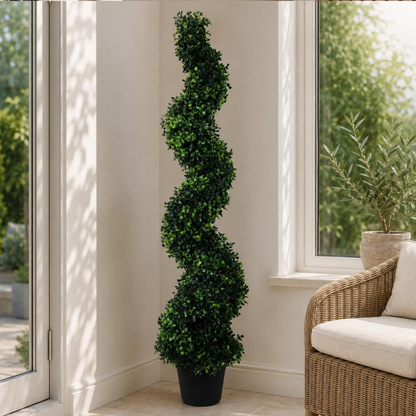 120cm Artificial Natural Boxwood Spiral Topiary - Premium Quality