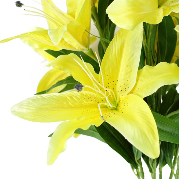Pack of 6 x 100cm Large Yellow Lily Stem - 18 Flowers - Premium Quality