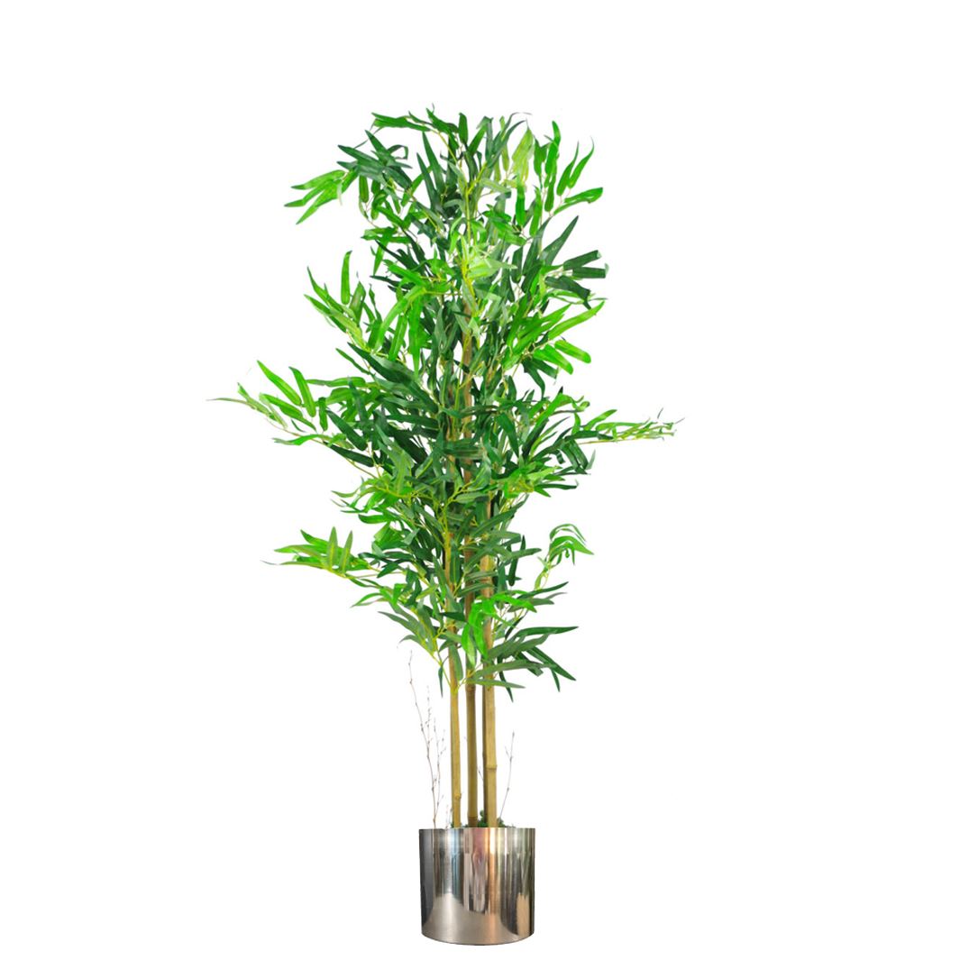 Artificial Bamboo Tree Plant Silver Planter 120cm Real Canes