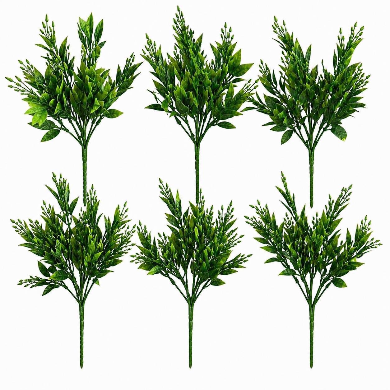 Pack of 6 x 32cm Artificial Green Foliage Spray Stem – Faux Leafy Decorative Greenery