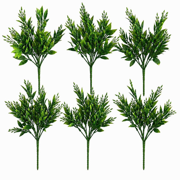 Pack of 6 x 32cm Artificial Green Foliage Spray Stem – Faux Leafy Decorative Greenery