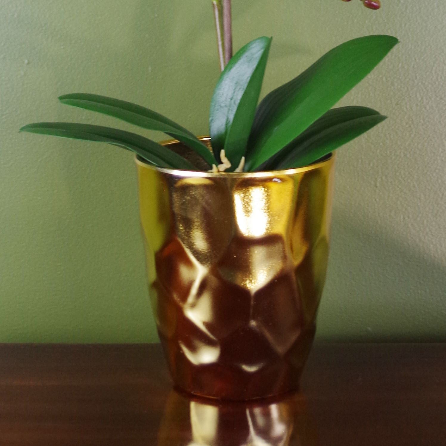Artificial 54cm Orchid Plant - Dark Pink Gold Pot