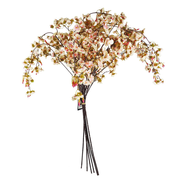 Pack of 6 x 110cm Natural Pink Trailing Cherry Blossom Stem Artificial - Premium Quality
