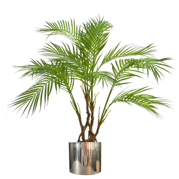 Large Artificial Palm Tree Natural Areca 90cm Silver Planter 3ft Realistic Botanik