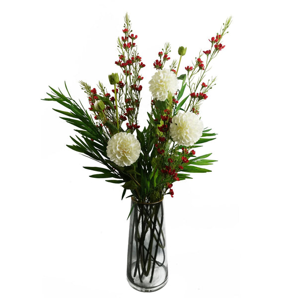 Pack of 6 x 100cm Artificial Foliage Stem with Small Flowers - Red - Premium Quality