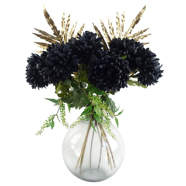 Pack of 6 x Artificial Flowers Extra Large Reflex Chrysanthemum - Black 75cm