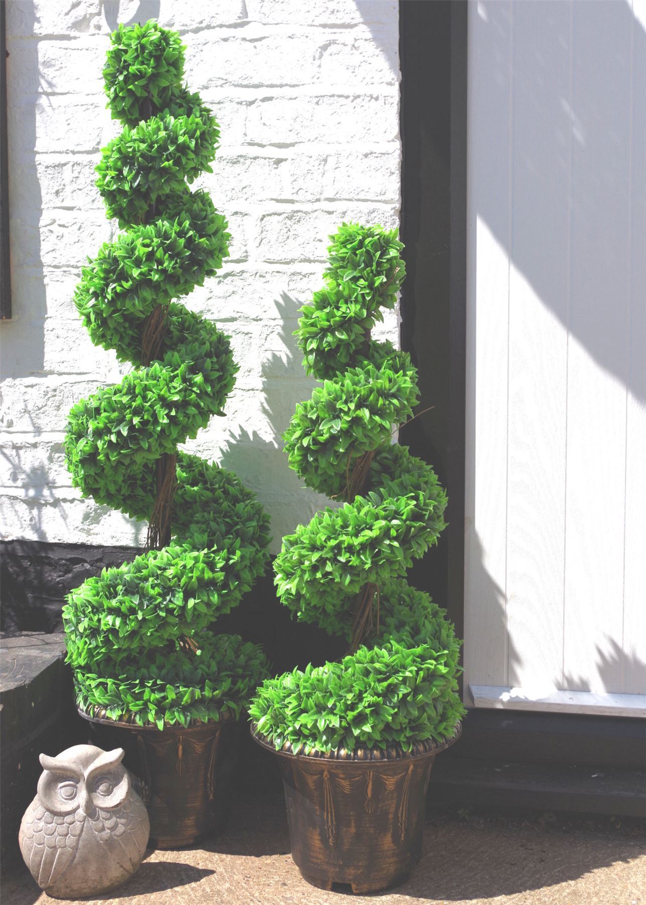 90cm Pair of Green Large Botanik Spiral Topiary Trees with Decorative Planters - Premium Quality