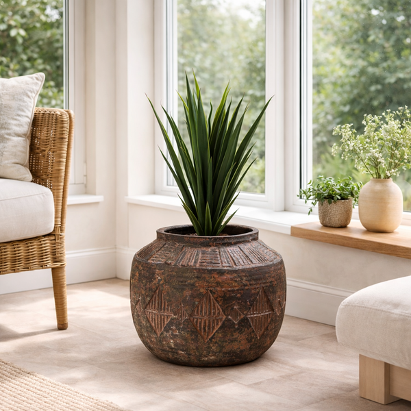 27cm x 36cm Aztec Diamond Large Planter - Brown|Brown