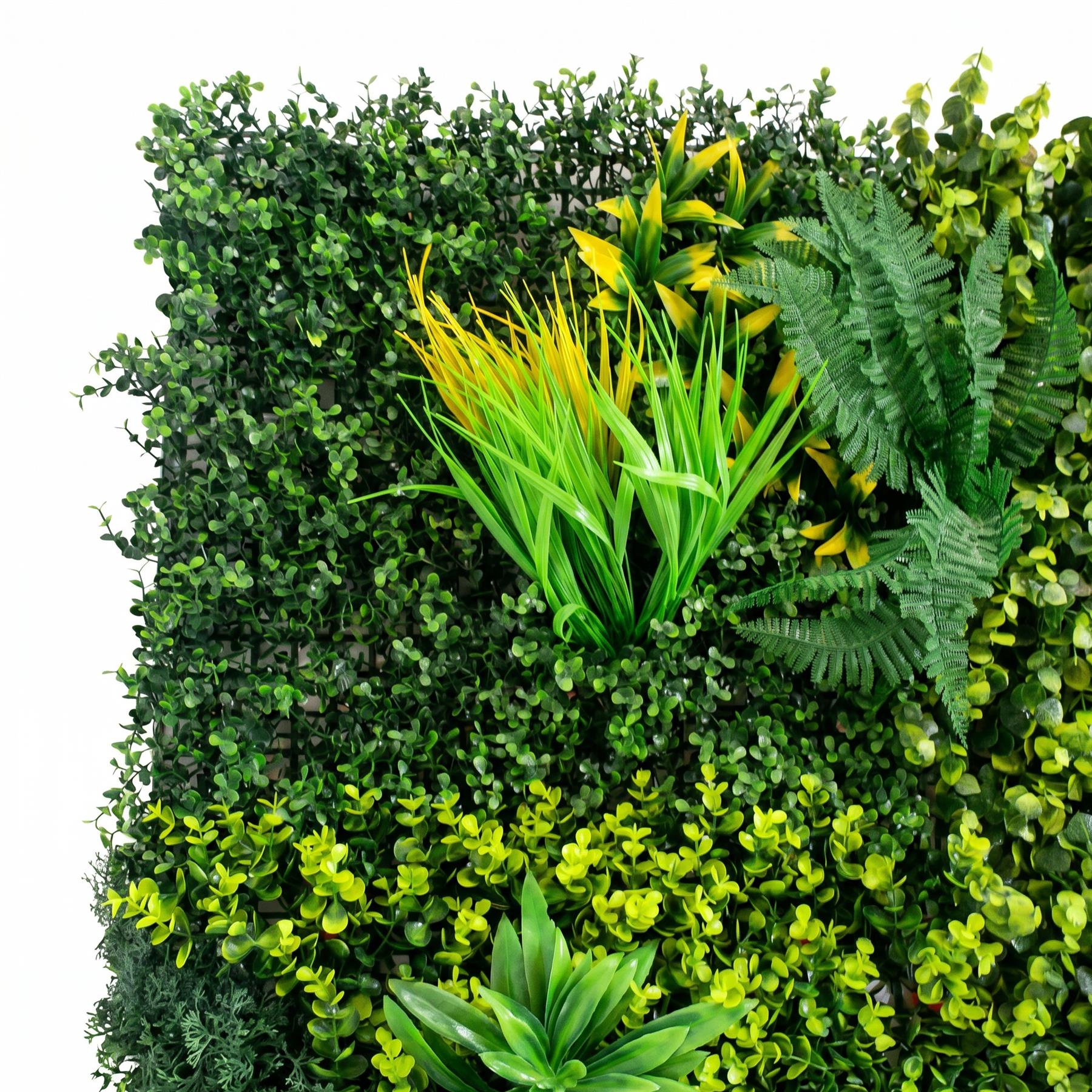 100cm Artificial Mixed Green Foliage Wall Panel with Ferns and Yellow Grass Accents