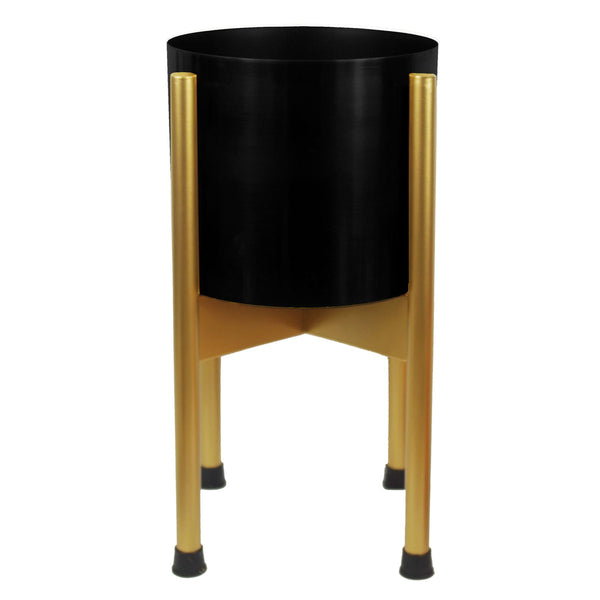 Metal Planter Stand Gold Black Metal Plant Pot 38.5cm x 18cm Leaf Design UK Botanik