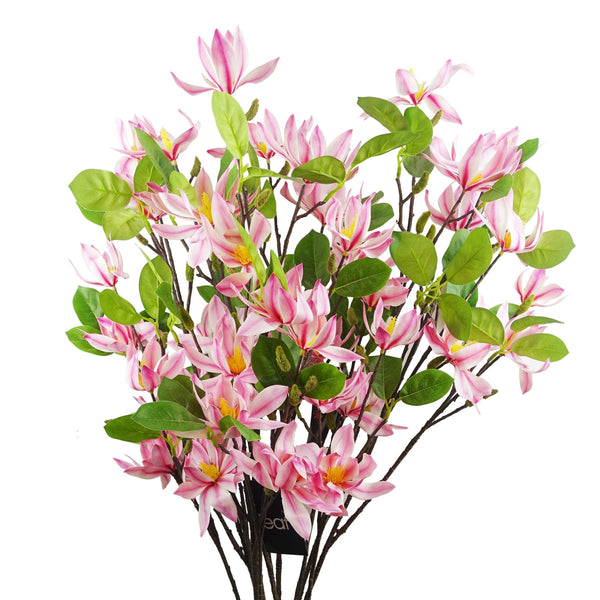 Leaf Design 6x 100cm Pink Magnolia Floral Spray Artificial