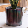Leaf Metal Planter Plant Pot Iridescent Rainbow Finish 20 x 18cm