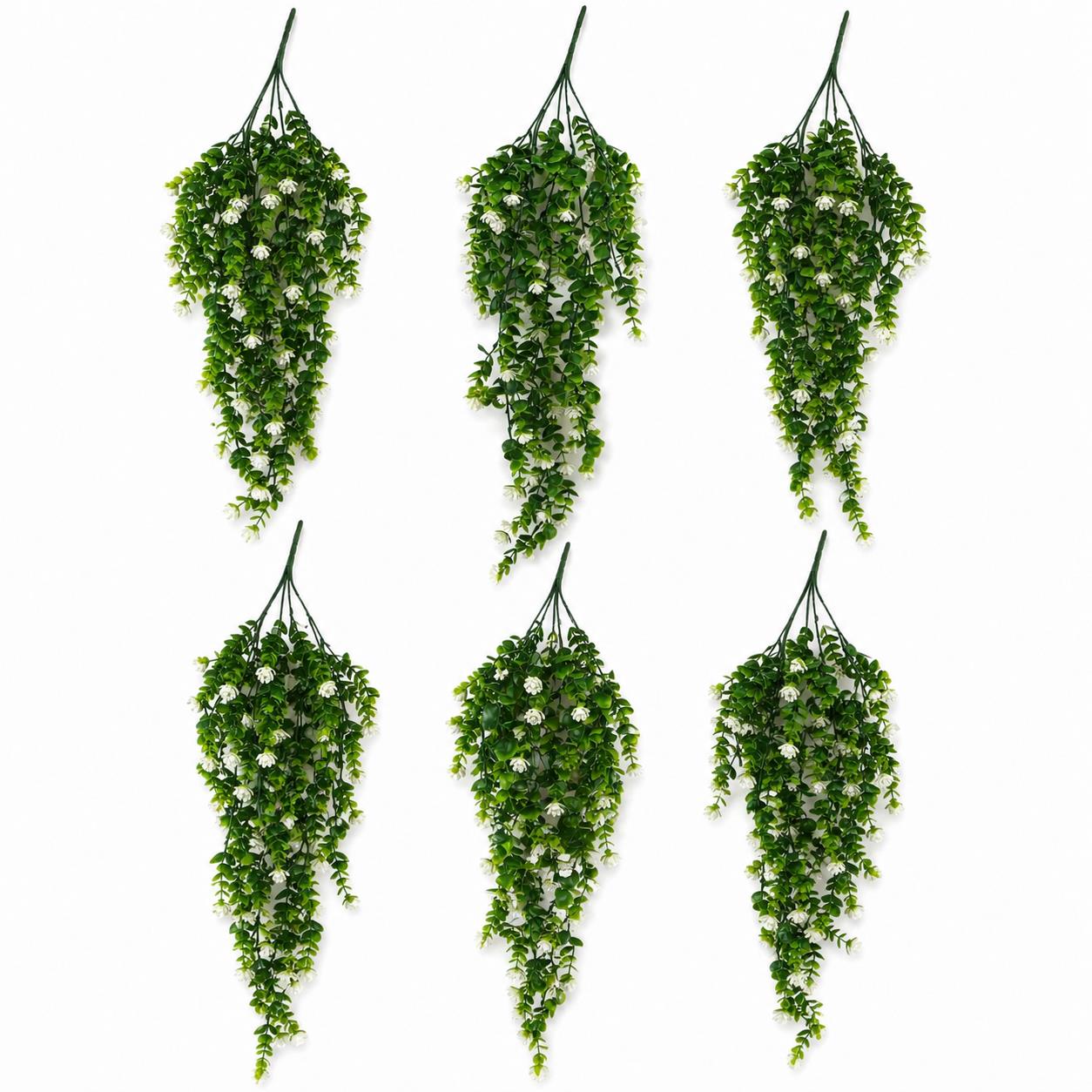 Pack of 6 x 70cm Artificial Trailing Green & White Flowering Hanging Plant Faux Foliage
