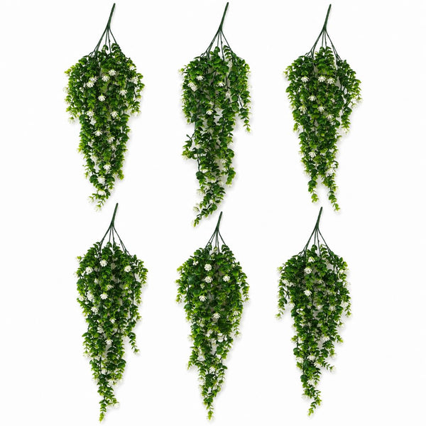 Pack of 6 x 70cm Artificial Trailing Green & White Flowering Hanging Plant Faux Foliage