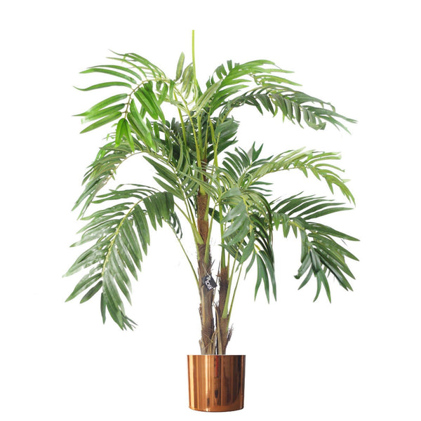 Large Artificial Palm Tree 120cm Luxury Copper Planter 4ft Realistic Leaf Design Botanik