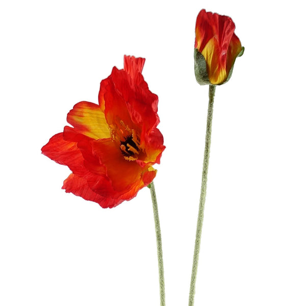 Pack of 6 x 100cm Artificial Poppy Stem - 2 Flowers - Premium Quality