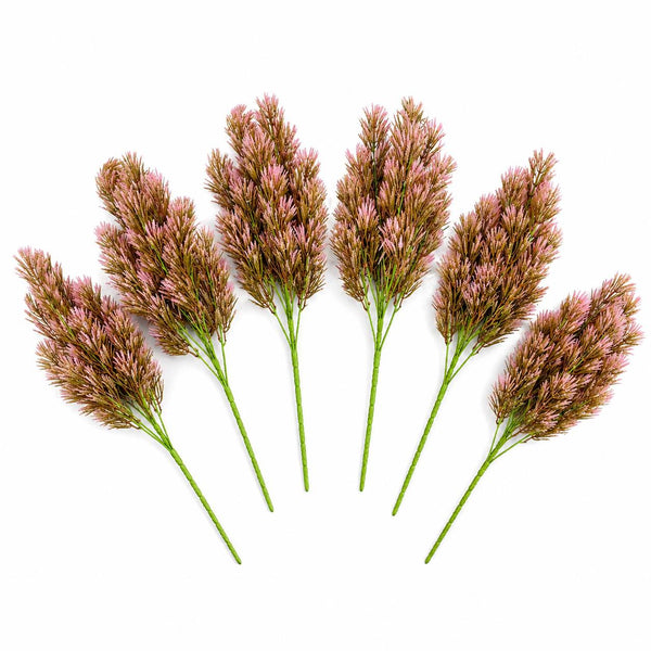 Pack of 6 x 75cm Artificial Pink Heather Fern Bush Stem