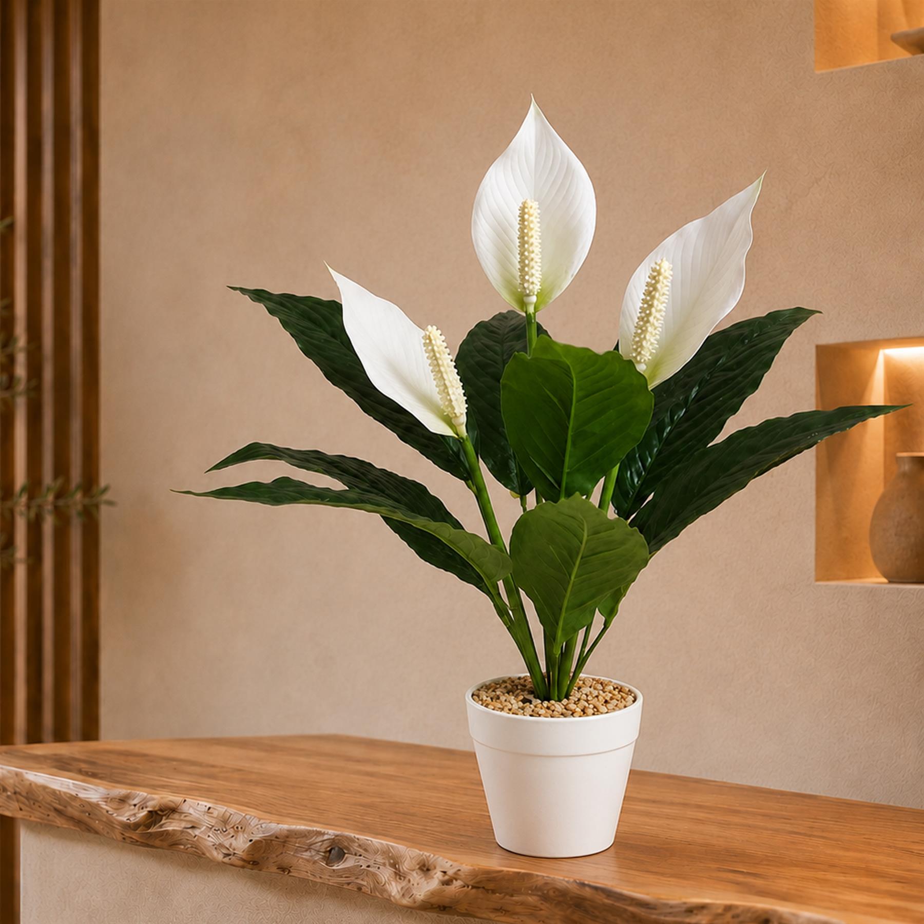 38cm Artificial White Peace Lily Plant in White Pot