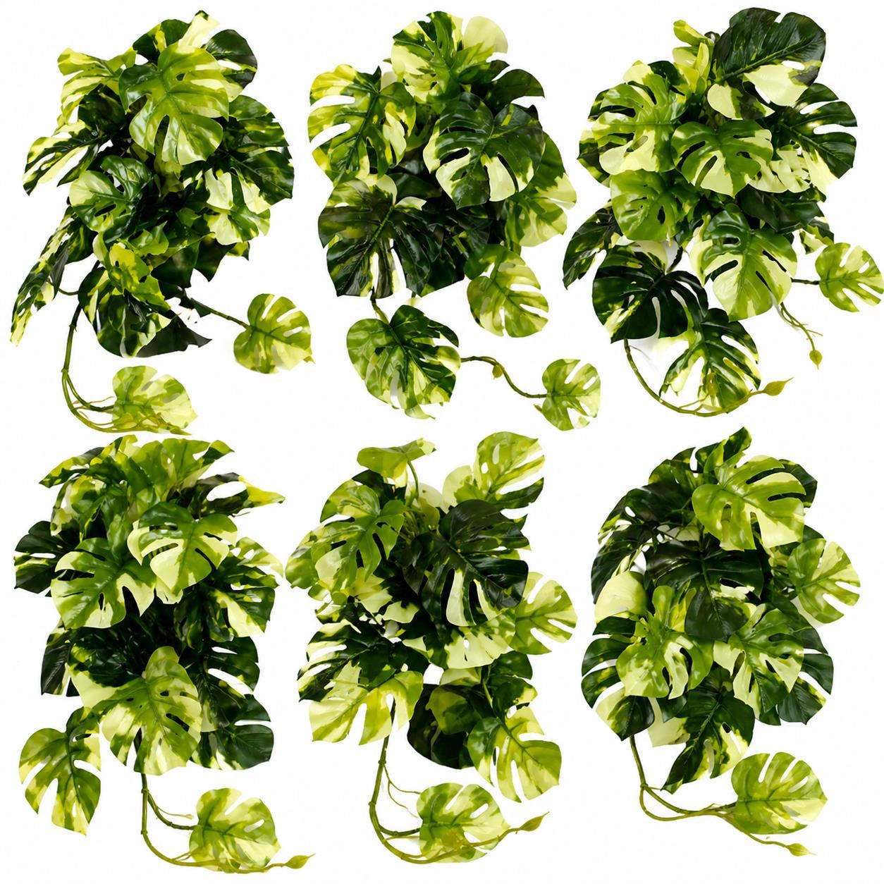 Pack of 6 x 25cm Artificial Trailing Variegated Monstera Vine Plant - Premium Quality