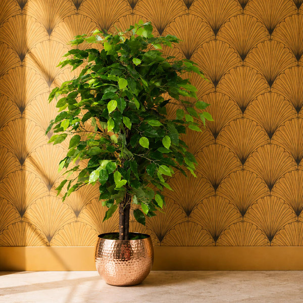 90cm Artificial Ficus Tree / Plant -Copper Metal Planter - Premium Quality