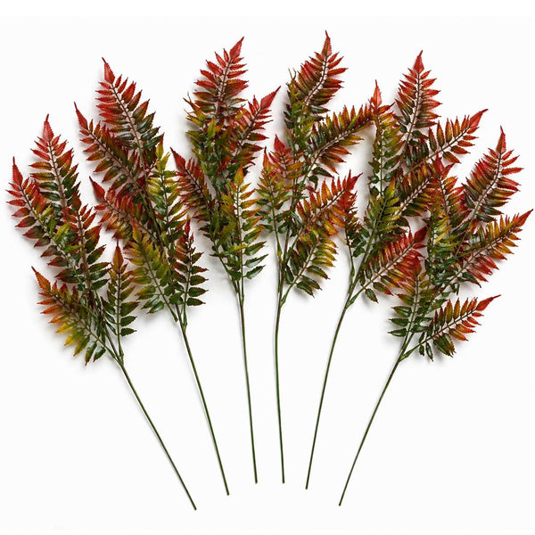 Pack of 6 x 50cm Artificial Fern Spray Stem - Autumn Orange