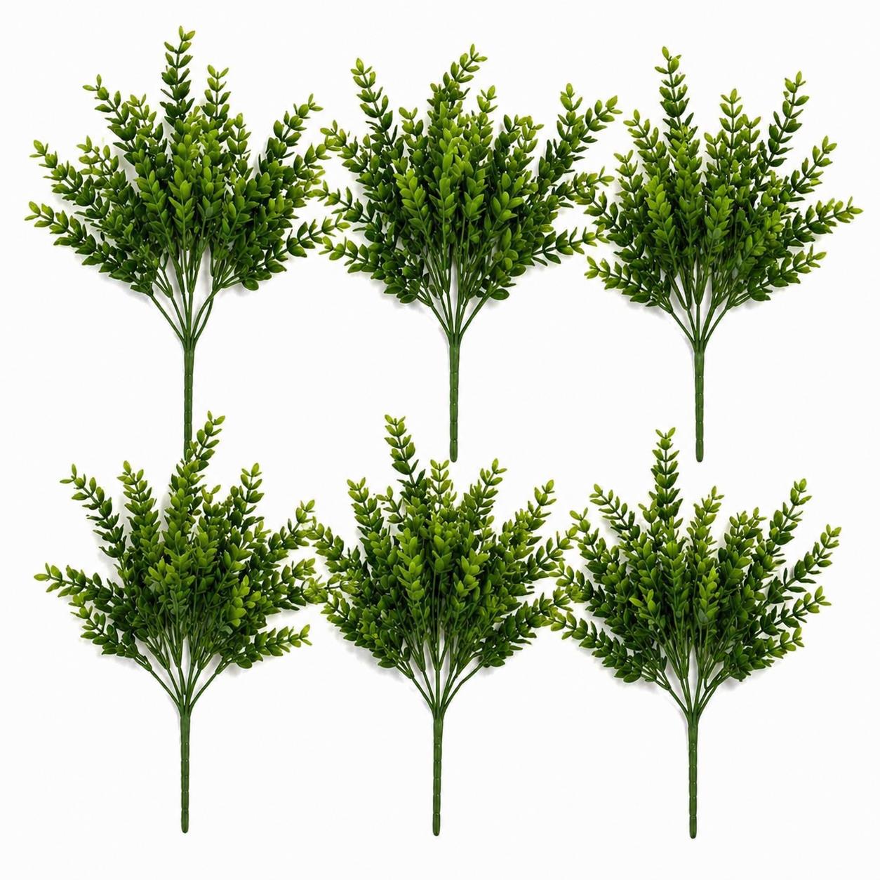 Pack of 6 x 32cm Artificial Boxwood Style Foliage Spray Stem – Faux Green Leaf Bush