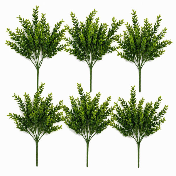 Pack of 6 x 32cm Artificial Boxwood Style Foliage Spray Stem – Faux Green Leaf Bush