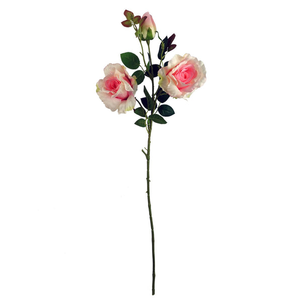 80cm Artificial Pink Rose Stem - 3 flowers