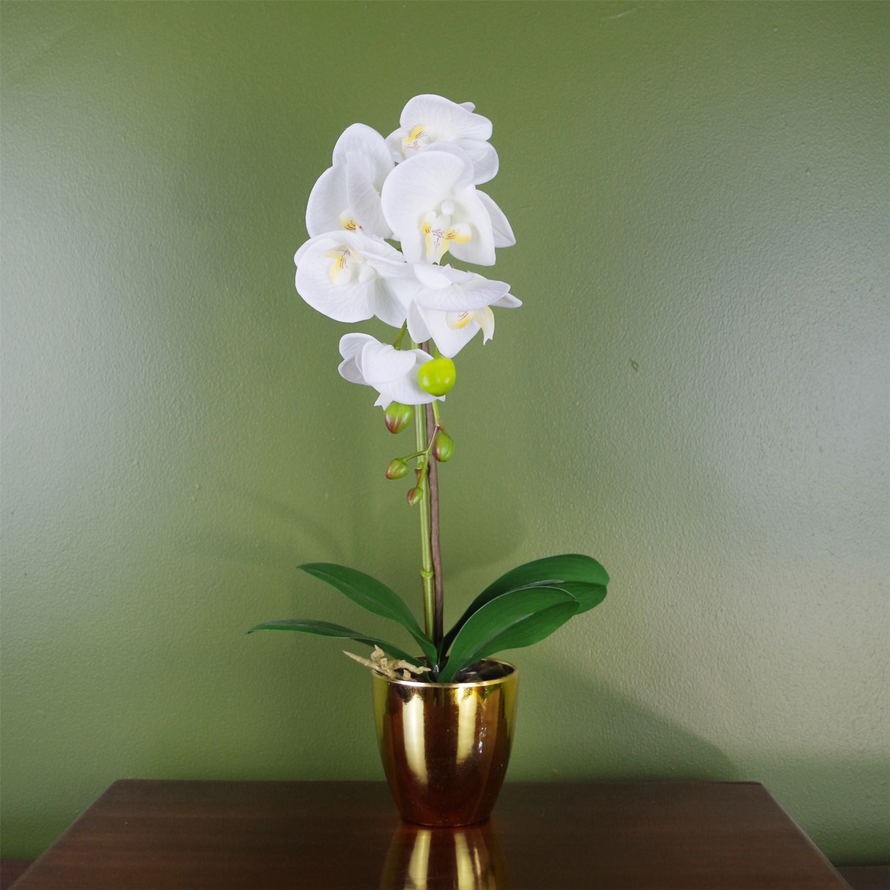 46cm Artificial Orchid White Gold
