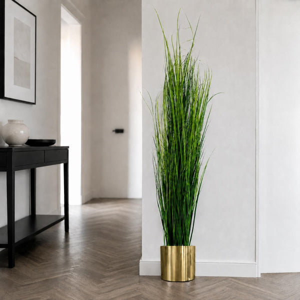 130cm Artificial Onion Grass Plant with Gold Metal Planter