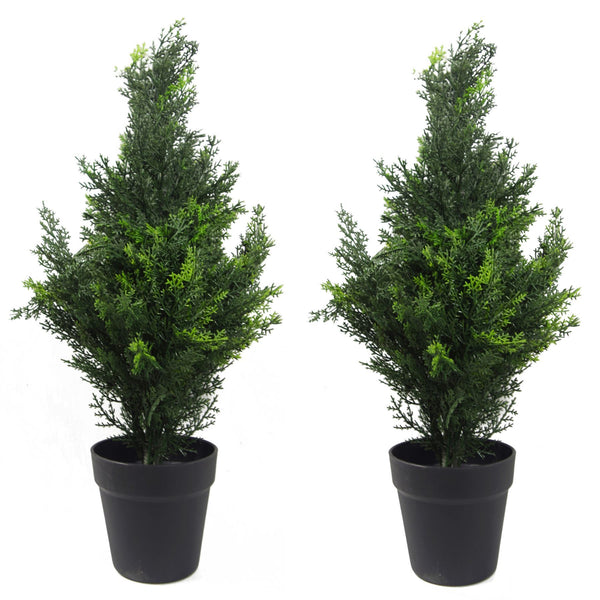 60cm Pair of Artificial Cedar Cypress Topiary UV Resistant - Premium Quality