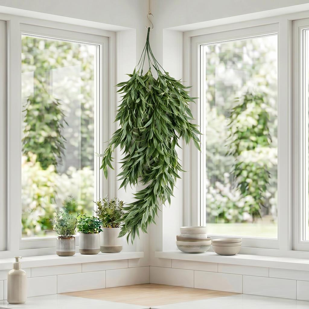 80cm Italian Ruscus Hanging Plant with Realistic Foliage - Sage Green