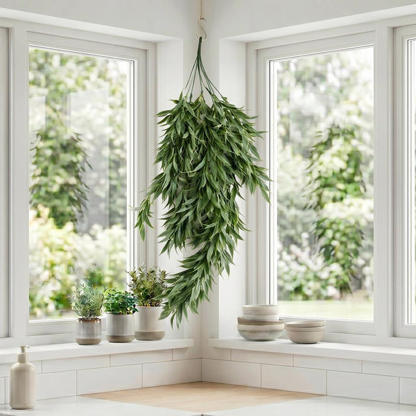 80cm Italian Ruscus Hanging Plant with Realistic Foliage - Sage Green