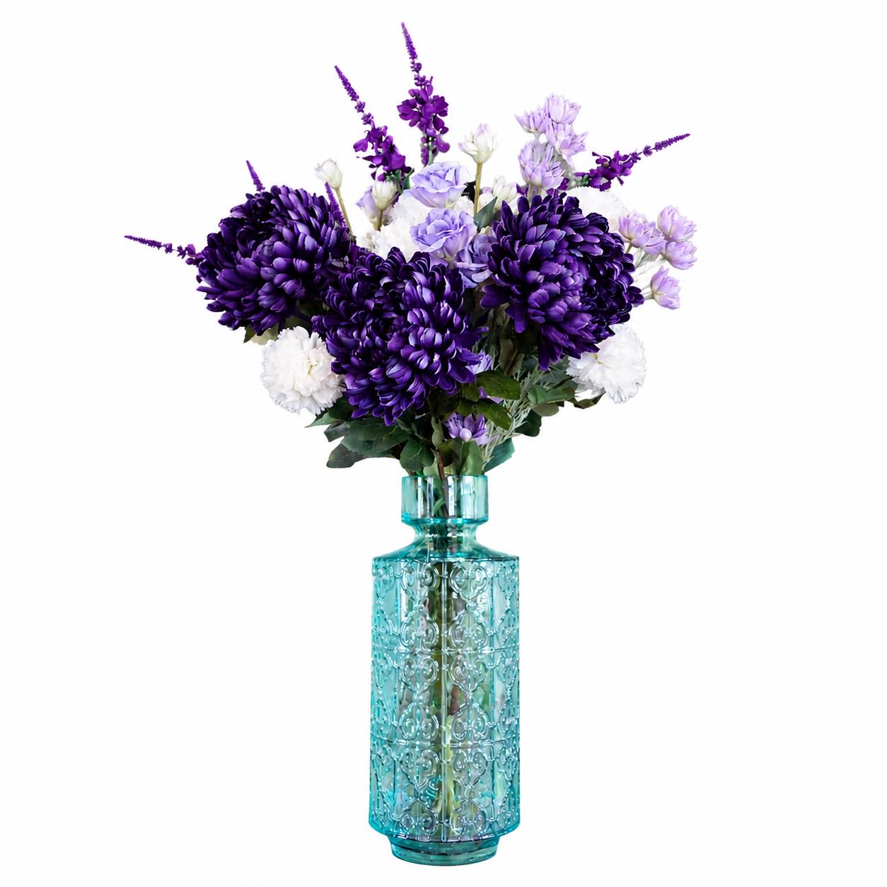 Leaf 80cm Purple Chrysanthemum Arrangement Glass Vase