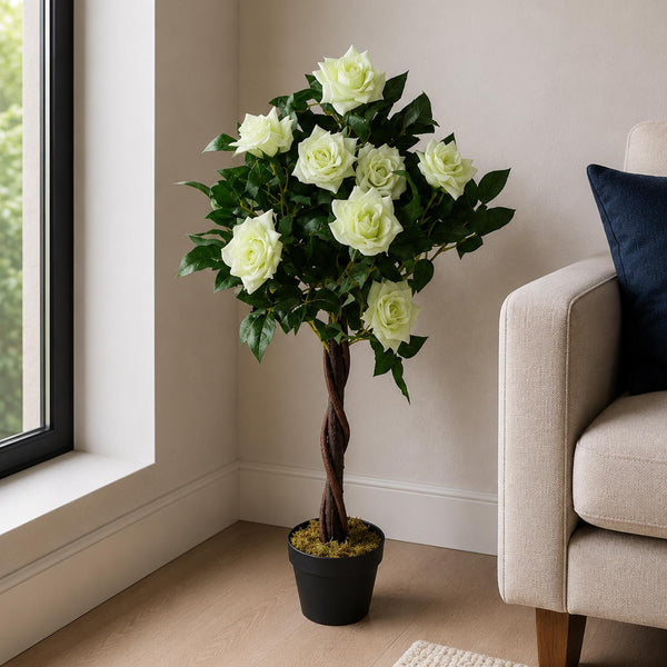 Artificial Cream Rose Tree Wedding Twisted Vine Detail 90cm (3ft) - Premium Quality