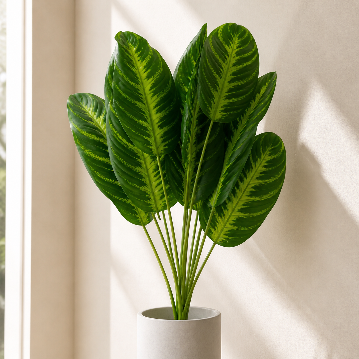 Pack of 6 x 65cm Artificial Dieffenbachia Style Stem Plant Large Faux Green Foliage Arrangement