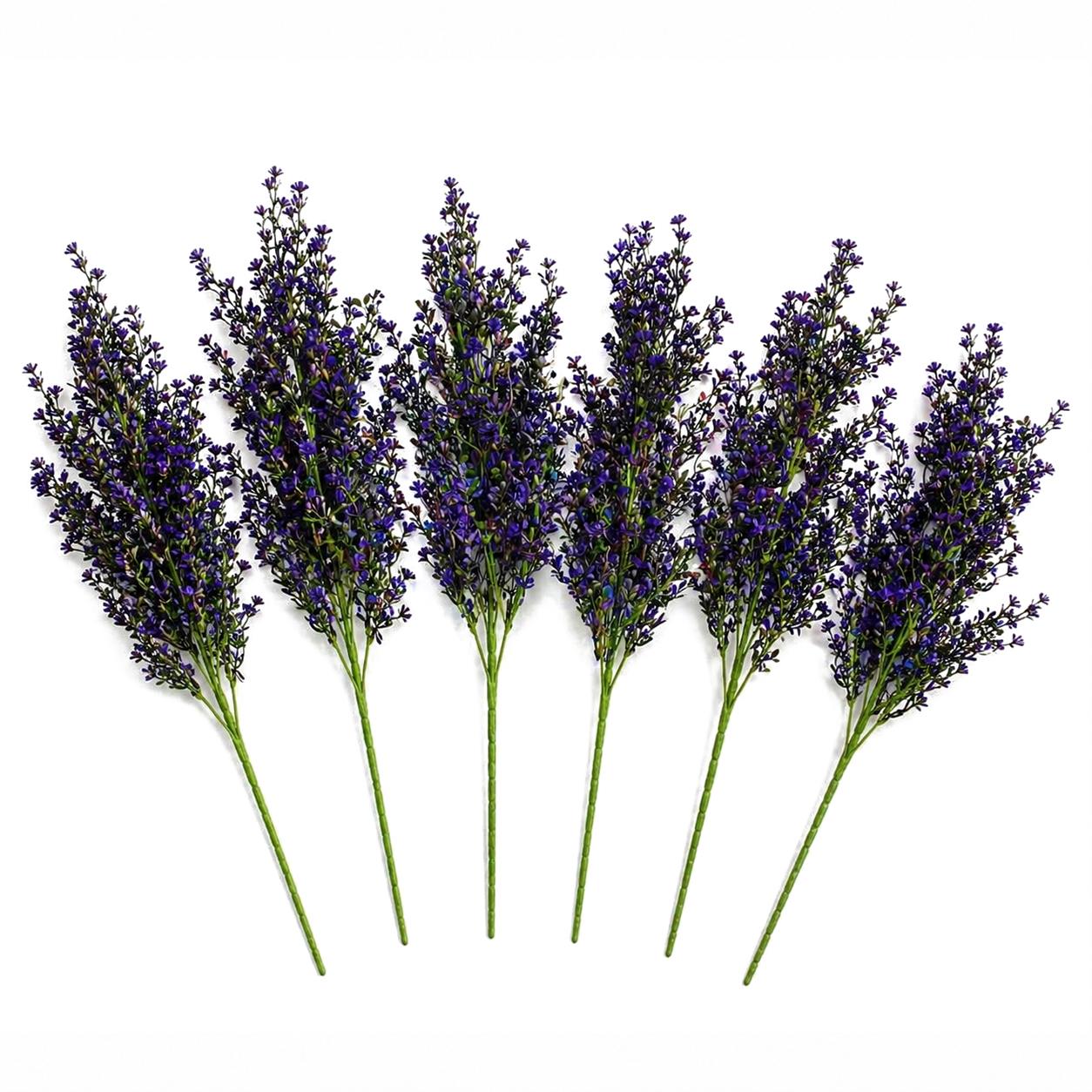 Pack of 6 x 75cm Artificial Purple Heather Flower Bush Stem