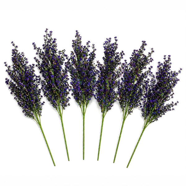 Pack of 6 x 75cm Artificial Purple Heather Flower Bush Stem