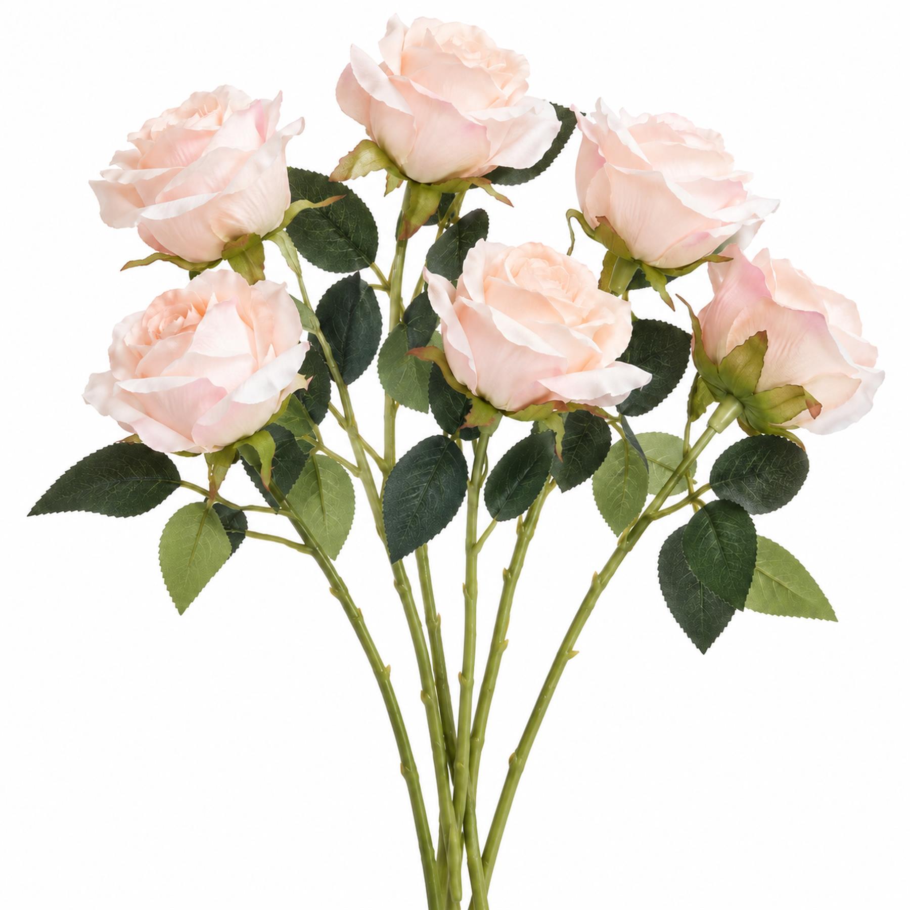 Pack of 6 x 55cm Artificial Light Pink Rose Stems