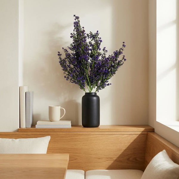Pack of 6 x 75cm Artificial Purple Heather Flower Bush Stem