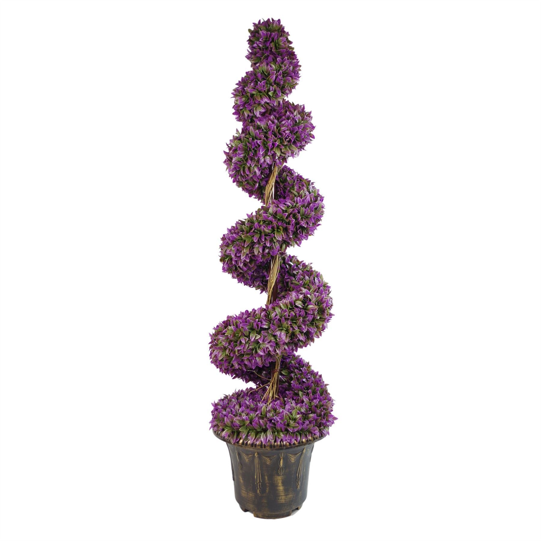 120cm Pair of Purple Large Botanik Spiral Topiary Trees with Decorative Planters - Premium Quality