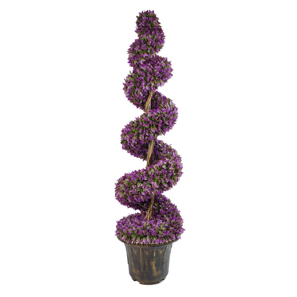 120cm Pair of Purple Large Botanik Spiral Topiary Trees with Decorative Planters - Premium Quality