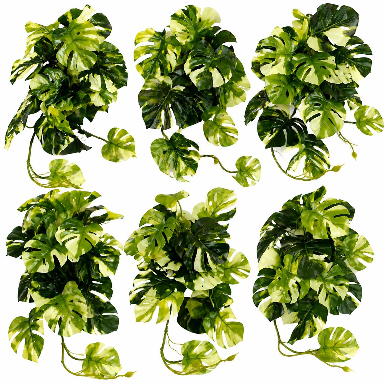 Pack of 6 x 25cm Artificial Trailing Variegated Monstera Vine Plant